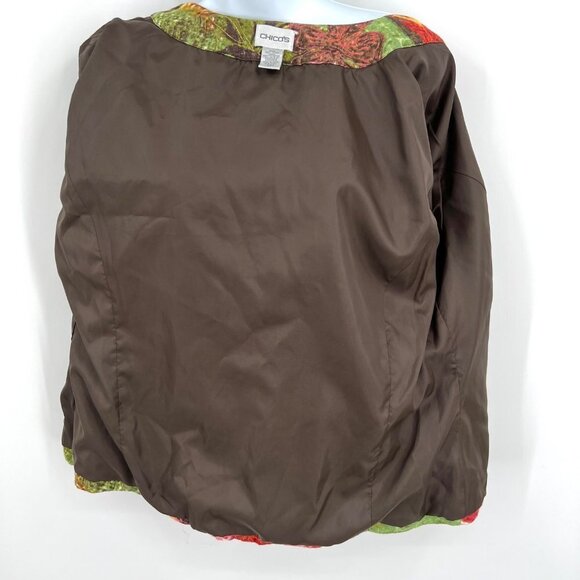 Chico's Collarless Blazer Jacket Beaded Leafy Sequin Floral Tropical Rain Forest - Picture 8 of 9